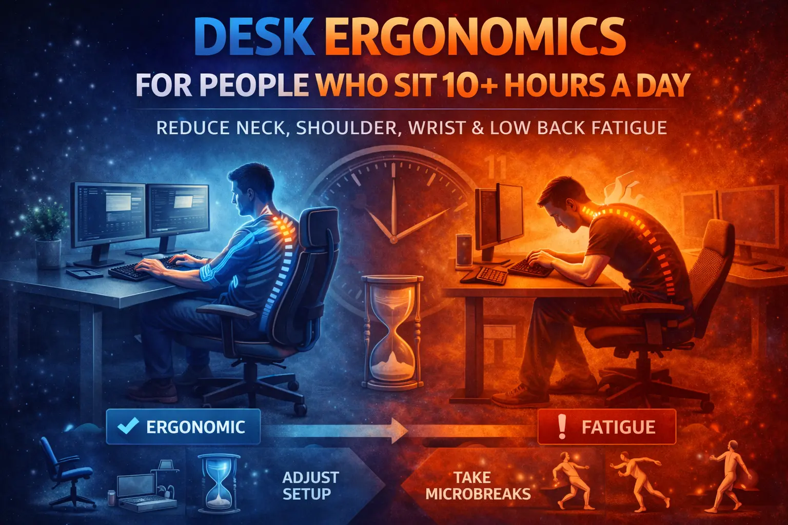 Desk Ergonomics for People Who Sit 10+ Hours a Day (Work + Gaming Setup That Actually Holds Up)